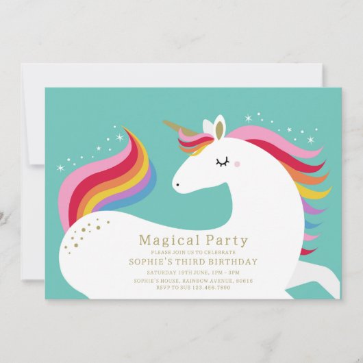 Magical Unicorn Birthday Invitation Kaart (Voorkant)