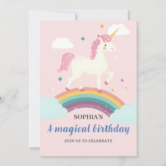 Magical Unicorn Birthday Invitation Kaart (Voorkant)