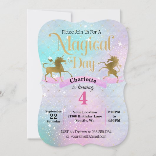 Magical Unicorn Birthday Invitation Kaart (Voorkant)