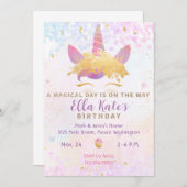 Magical Unicorn Birthday Invitation Pastel Kaart (Voorkant / Achterkant)