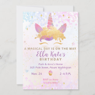 Magical Unicorn Birthday Invitation Pastel Kaart