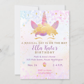 Magical Unicorn Birthday Invitation Pastel Kaart
