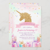 Magical Unicorn Birthday Invitation | Roze goud Kaart (Voorkant / Achterkant)