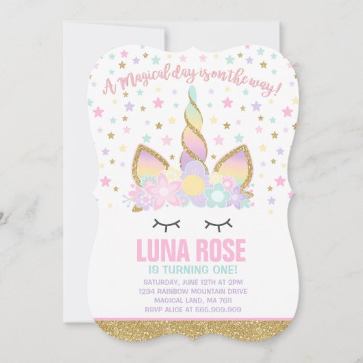 Magical Unicorn Birthday Invitation Unicorn Kaart (Voorkant)