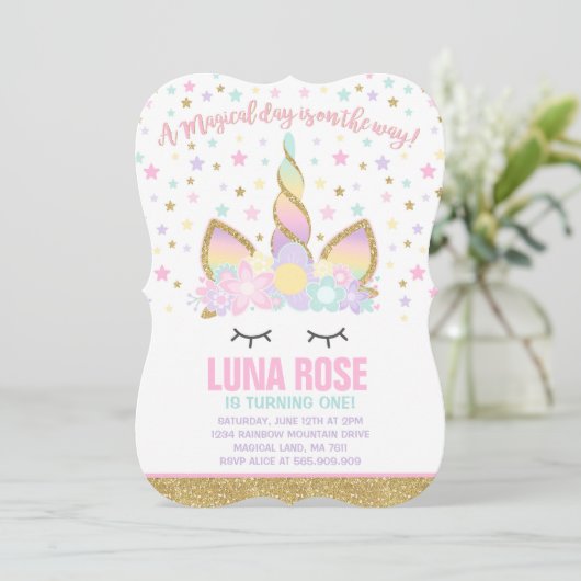 Magical Unicorn Birthday Invitation Unicorn Kaart (Staand voorkant)