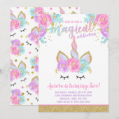 Magical Unicorn Birthday Invitation Unicorn Kaart (Voorkant / Achterkant)