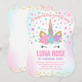 Magical Unicorn Birthday Invitation Unicorn Kaart (Voorkant / Achterkant)