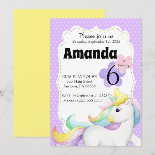 Magical Unicorn Birthday Invitation, Unicorns Kaart (Voorkant / Achterkant)