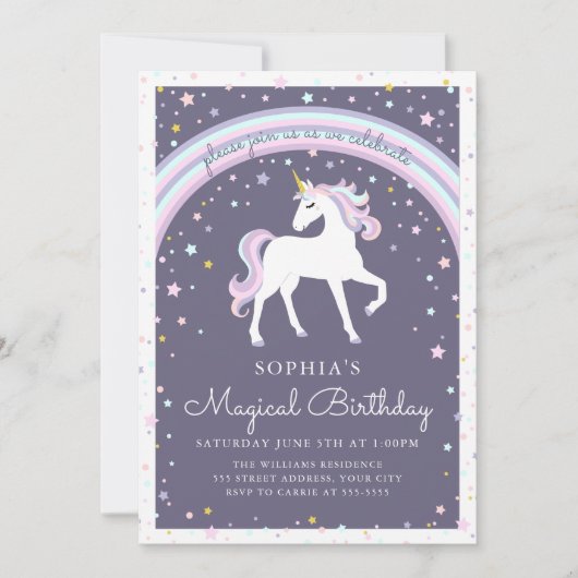 Magical Unicorn Birthday Invite Kaart (Voorkant)