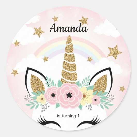 Magical Unicorn Birthday Party Favor Stickers (Voorkant)
