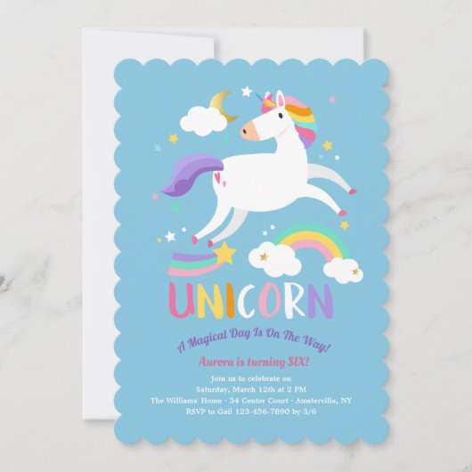 Magical Unicorn Birthday Party Invitation Kaart (Voorkant)
