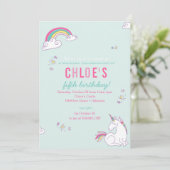Magical Unicorn Birthday Party Invitation Kaart (Staand voorkant)