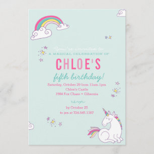 Magical Unicorn Birthday Party Invitation Kaart
