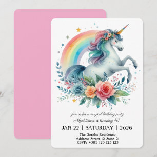 Magical Unicorn Birthday Party Invitation Kaart