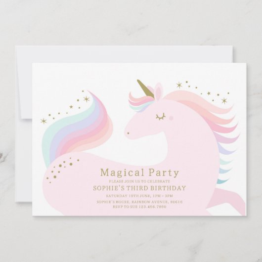 Magical Unicorn Birthday Party Invitation Kaart (Voorkant)