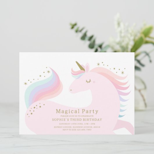 Magical Unicorn Birthday Party Invitation Kaart (Staand voorkant)