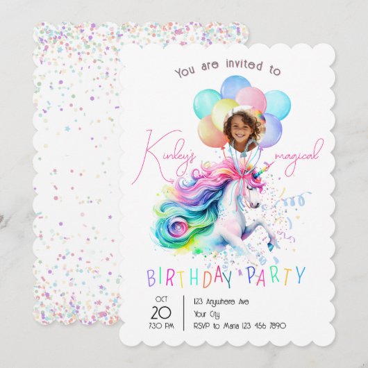 Magical Unicorn Birthday Party Invitation Kaart (Voorkant / Achterkant)