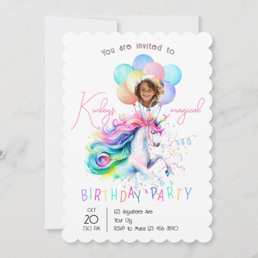 Magical Unicorn Birthday Party Invitation Kaart (Voorkant)