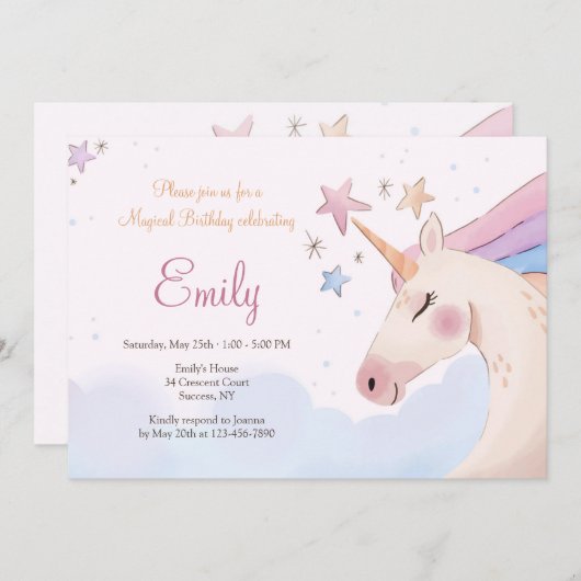 Magical Unicorn Birthday Party Kaart (Voorkant / Achterkant)