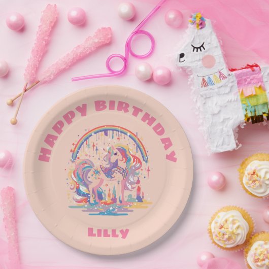 Magical Unicorn Birthday Party Papieren Bordje (Feest)