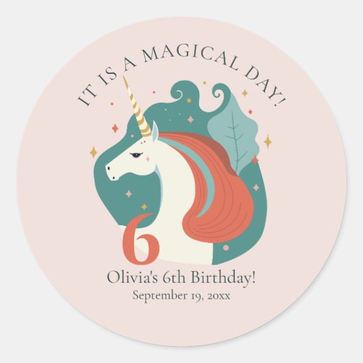 Magical Unicorn Birthday Party Ronde Sticker (Voorkant)