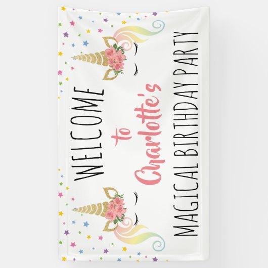 Magical Unicorn Birthday Party Spandoek (Verticaal)