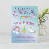 Magical Unicorn Birthday Party Vier jaar oud Kaart (Staand voorkant)