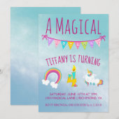 Magical Unicorn Birthday Party Vier jaar oud Kaart (Voorkant / Achterkant)