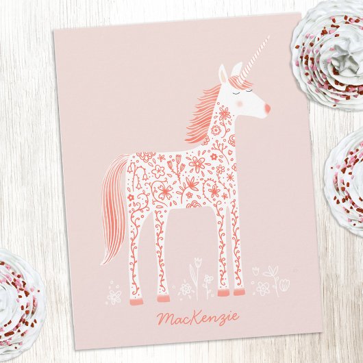 Magical Unicorn Blush Pink Personalized Name Notitiekaartje
