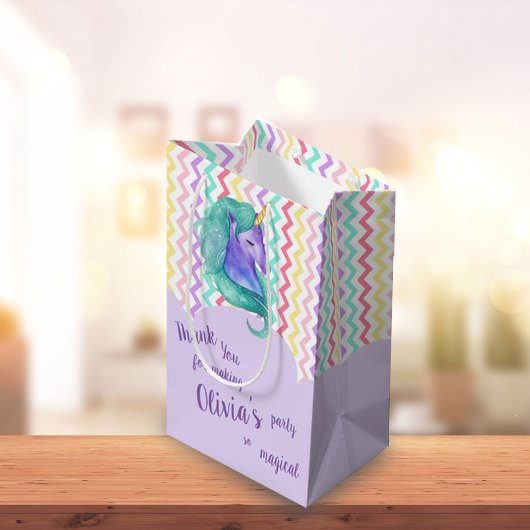 Magical Unicorn Chevron Pastel Kids Birthday Favor Medium Cadeauzakje
