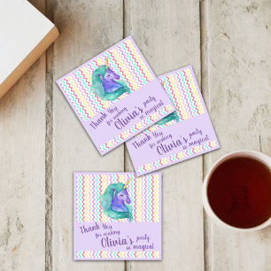 Magical Unicorn Chevron Pastel Kids Birthday Party Kartonnen Onderzetters
