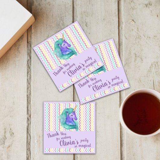 Magical Unicorn Chevron Pastel Kids Birthday Party Kartonnen Onderzetters