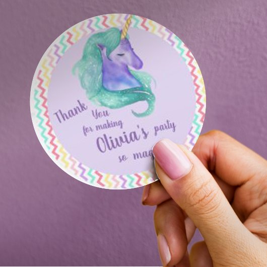 Magical Unicorn Chevron Pastel Kids Birthday Party Ronde Sticker