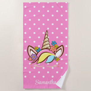 Magical Unicorn Colorful Girl Name Floral Pink Strandlaken