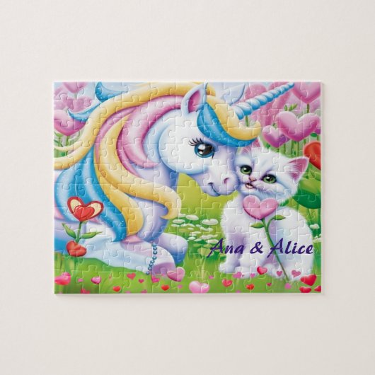Magical Unicorn & Cute Kitten Love Art Legpuzzel (Horizontaal)