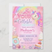 Magical Unicorn Donut Sweet 4th Birthday Kaart (Voorkant)