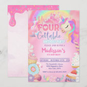 Magical Unicorn Donut Sweet 4th Birthday Kaart (Voorkant / Achterkant)