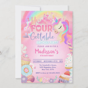 Magical Unicorn Donut Sweet 4th Birthday Kaart