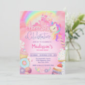 Magical Unicorn Donut Sweet Birthday Invitation Kaart (Staand voorkant)