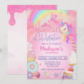 Magical Unicorn Donut Sweet Birthday Invitation Kaart (Voorkant / Achterkant)
