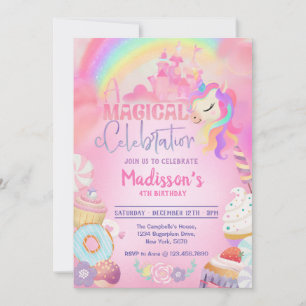 Magical Unicorn Donut Sweet Birthday Invitation Kaart