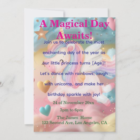 Magical Unicorn Dream Birthday Invitation  Kaart (Voorkant)