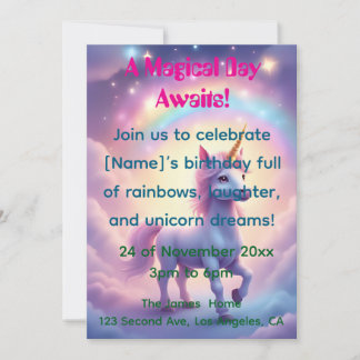 Magical Unicorn Dream Birthday Invitation Kaart