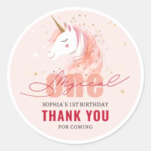 Magical Unicorn First Birthday Ronde Sticker (Voorkant)