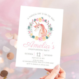 Magical Unicorn Flower Birthday party Kaart