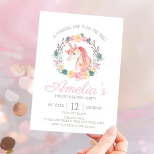 Magical Unicorn Flower Birthday party Kaart