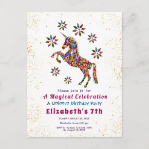 Magical Unicorn Flowers Birthday Invitation Briefkaart