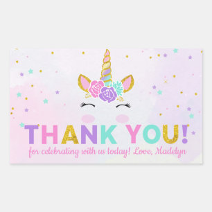 Magical Unicorn Glitter Birthday Favor Dank je Rechthoekige Sticker