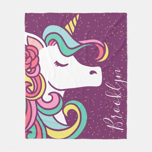 Magical Unicorn Gold Glitter Girly Fleece Deken (Voorkant)