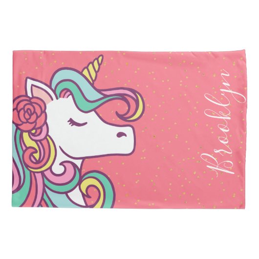 Magical Unicorn Gold Glitter Girly Kussensloop (Achterkant)